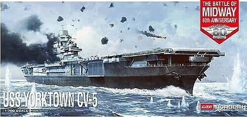 WWII USS Yorktown CV-5 Aircraft Carrier 1:700 Scale Plastic Model Ship Kit