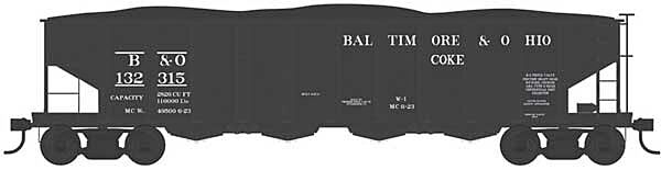 Baltimore Ohio Rr 4 Bay Clamshell Hopper 132392 w/ Coal Load Bowser 42999 HO Rtr