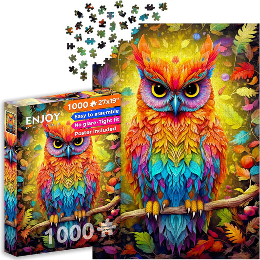 1000 Pieces Jigsaw Puzzle for Adults – Autumnal Owl Matte Finish, Soft Touch, Easy to Assemble, Tight Fit, Vivid Colors