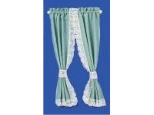 Melody Jane Dollhouse Green Curtains Drapes on Rail Miniature 1:12 Scale Window
