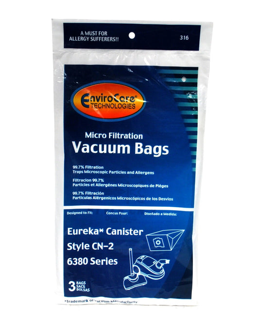 3 Pack EUREKA Cn-2 Vacuum Bags by Envircare Series 6830 Team Canister Electric Vacuum Cleaners 1990a 1990 6830 6831 6830