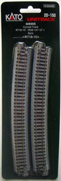KATO N Gauge Curved Track R28 1/4"-15° 4 pack track