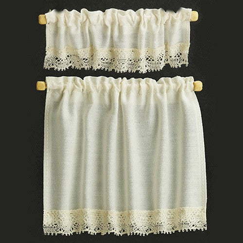 Melody Jane Dollhouse Cream Curtain & Pelmet Set On Rails Miniature 1:12 Window