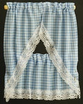 Melody Jane Dolls House Gingham Kitchen Curtains & Valance on Rail