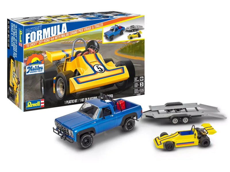 Revell 1/25th Scale Fantasy Formula '78 Chevy Off Road 4X4 with Malibu Grand Prix Virage and Trailer Plastic Model Kit No. RMX14581