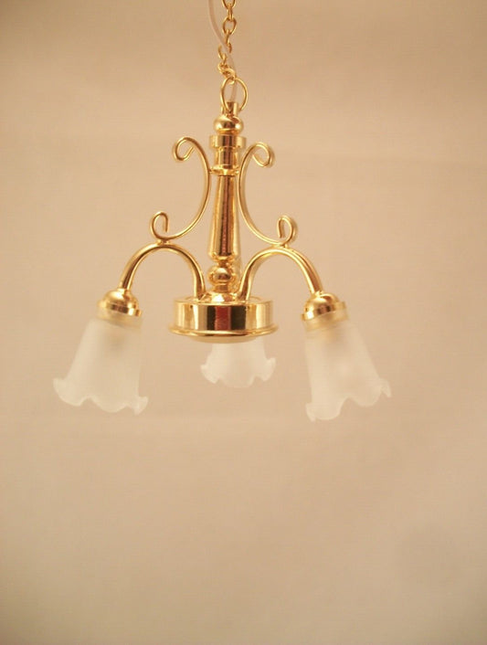 Dollhouse Miniature LED Battery Ceiling Light 3 Arm Tulip Chandelier 1:12 Scale