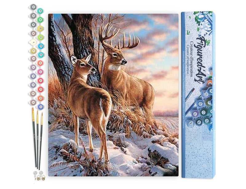 Paint by numbers - Deers during Winter: Without frame, 16"x20"