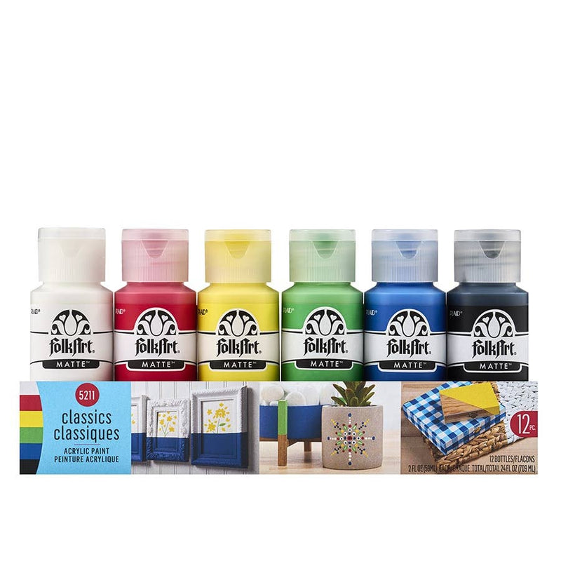FolkArt Matte Acrylic Paint Set Classics 12 Colors