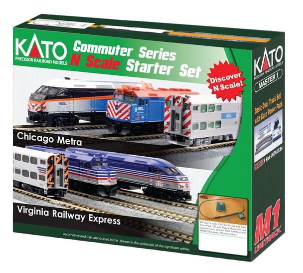 KAT1060037 N Scale Metra F40PH 2018 Scheme 3 Bi-Level Cars Track Oval Power Pack Commuter Train Set