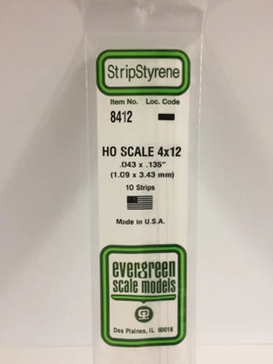 Evergreen Scale Models EVG8412 Strips 4x12 HO (10 Per Package)