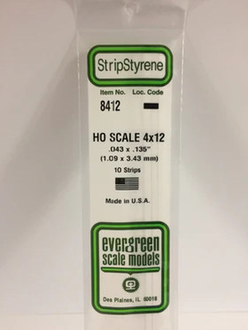 Evergreen Scale Models EVG8412 Strips 4x12 HO (10 Per Package)