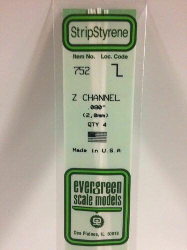 080 Z-Channel (2.0mm) (4 Pieces) by Evergreen Scale Models
