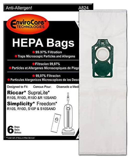EnviroCare No. A824 Vacuum Bags 6 Pack for Riccar Supralite & Simplicity Freedom