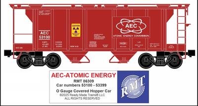 Ready Made Trains O Scale Atomic Energy 34 ft 2-Bay Covered Hopper Car No. RMT-86309