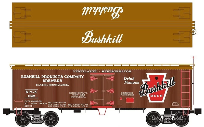 Ready Made Trains O Scale Bushkill Beer 36 ft Wood Side Reefer Car No. RMT-86199-94