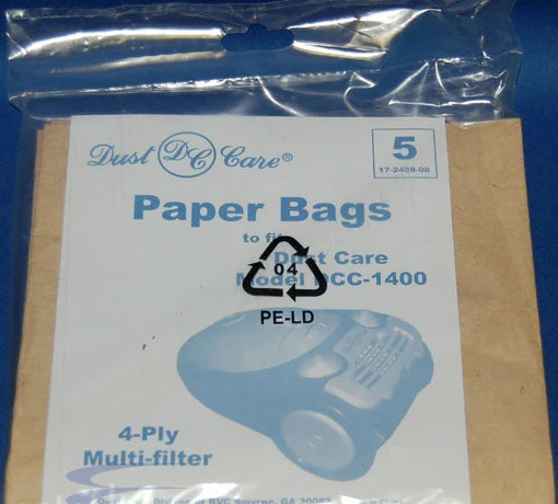 Dust Care Vacuum Bags 5 pack to Fit Dust Care Model DCC-1400 No. 17-2408-08