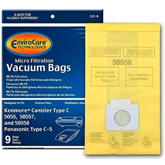 Envirocare 9 Pack 137-9 Micro-Filtration Vacuum Bags for Kenmore Canister Type C and Panasonic Type C-5
