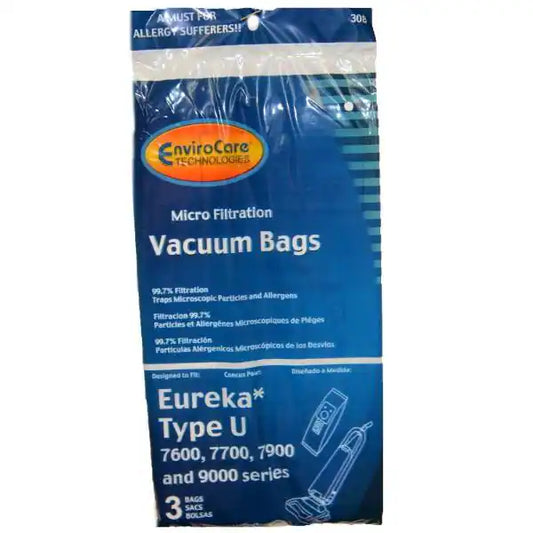 EnviroCare Eureka Type U Micro Filtration Vacuum Bags (3 Pack) No.308