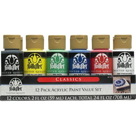 FolkArt Matte Acrylic Craft Paint Set Classic 12 Piece Set 24 Fl Oz No. 5211
