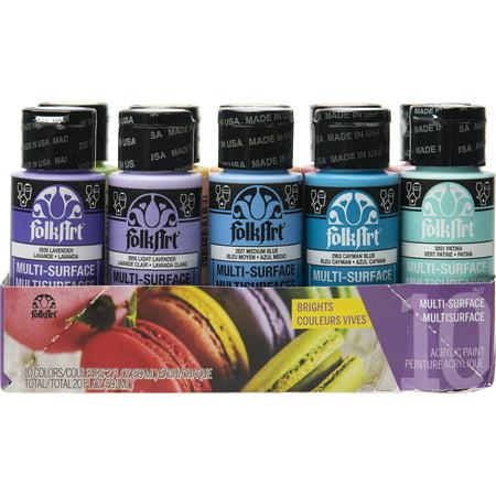 FolkArt Multi-Surface Acrylic Craft Paint Set Bright Colors 20 Fl Oz No. 7507