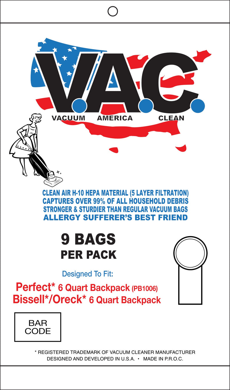 HEPA Backpack Vac Bags (fits Perfect Pb1006) by Envirocare 9 Pack