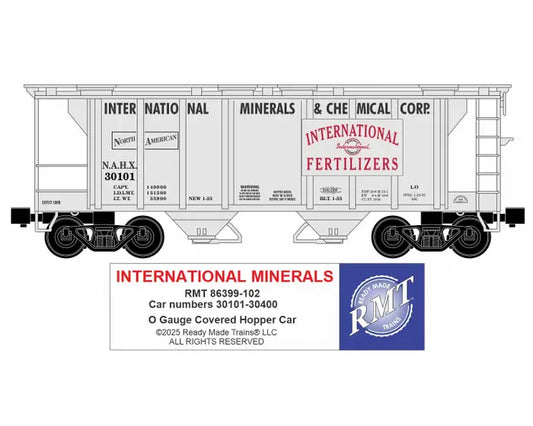 Ready Made Trains O Scale International Minerals 34ft 2-Bay Covered Hopper No. RMT-86399-102