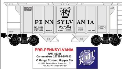 Ready Made Trains O Scale PRR-Pennsylvania 34ft Bay Covered Hopper Car No. RMT-86315