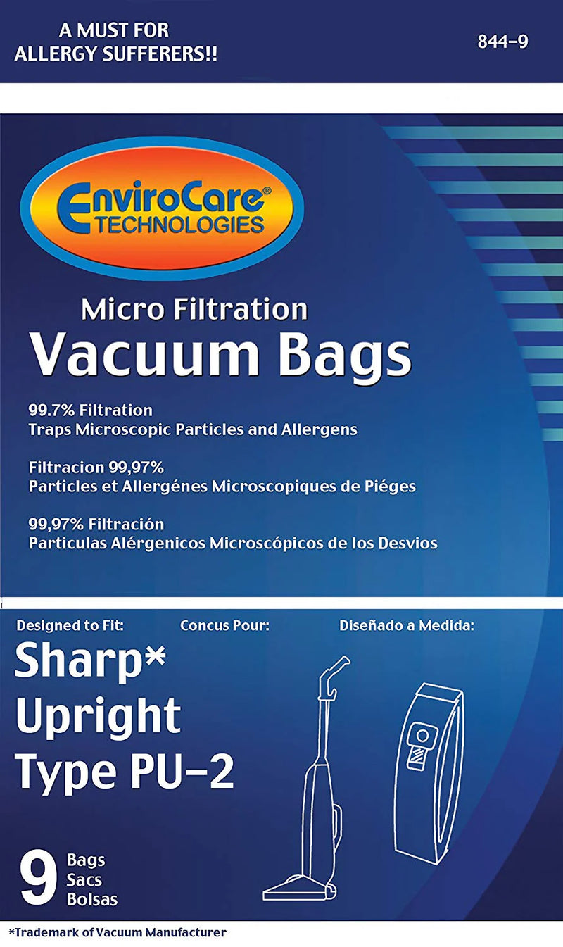 EnviroCare Sharp Upright Type PU-2 Vacuum Bags, 9 Pack, No. 844-9