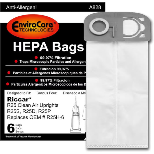 EnviroCare Riccar R25 Clean Air Uprights 6 Pack HEPA Vacuum Bags No. A828