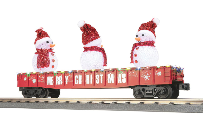 Rail King Christmas (Red) Gondola Car with LED Lights & Lighted Snowmen