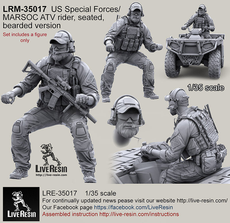 Live Resin US Special Forces MARSOC ATV Rider, Seated, bearded version. 1/35th Scale Model No. LRM35017
