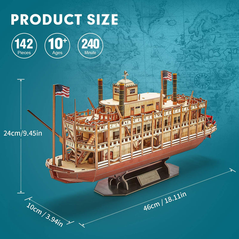 CubicFun Mississippi Steamboat 3D Puzzle 1/100th Scale No. T4026h