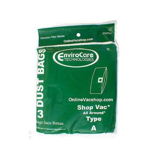 EnviroCare Shop Vac All Around Type A, 3 Pack Dust Bags No. 360SW