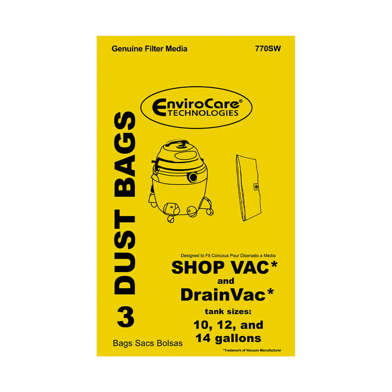 EnviroCare Wet/Dry Vac 3 Pack Dust Bags No. 770SW
