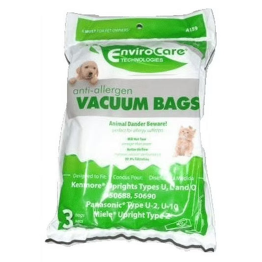 EnviroCare Technologies Anti-Allergen Vacuum Bags Kenmore Uprigjhts Types U, L, and O 3 Pack