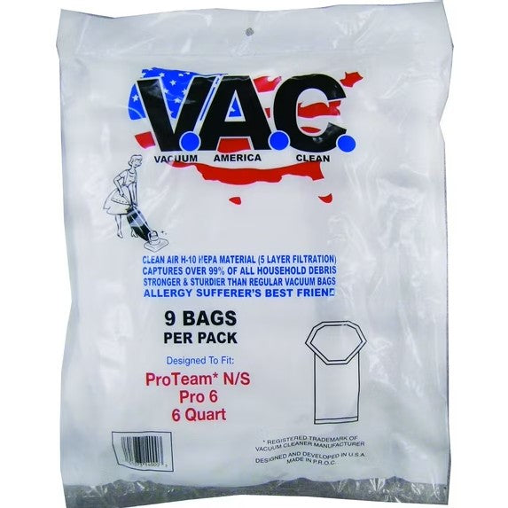 Vacuum America Clean Vac 30 Proteam N/S PRO 6 6 Quart H-10 HEPA Filtration (Pack of 9)