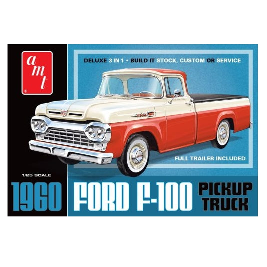 1407 Skill 2 1960 Ford F-100 Pickup Truck with Trailer 3-in-1 1-25 Scale Model Kit