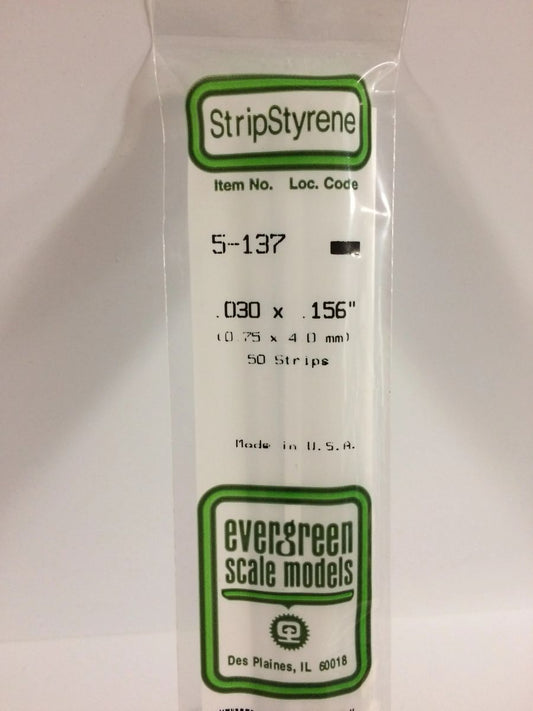 Evergreen Scale Models Strip .030 x .156 10 EVG137 Plastic Building Supplies