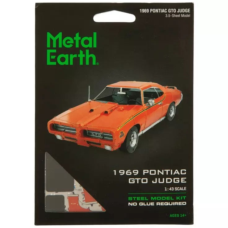 Model Kit 1969 Pontiac GTO Judge Orange with Black Stripes (Moderate Difficulty) Steel Model by Metal Earth