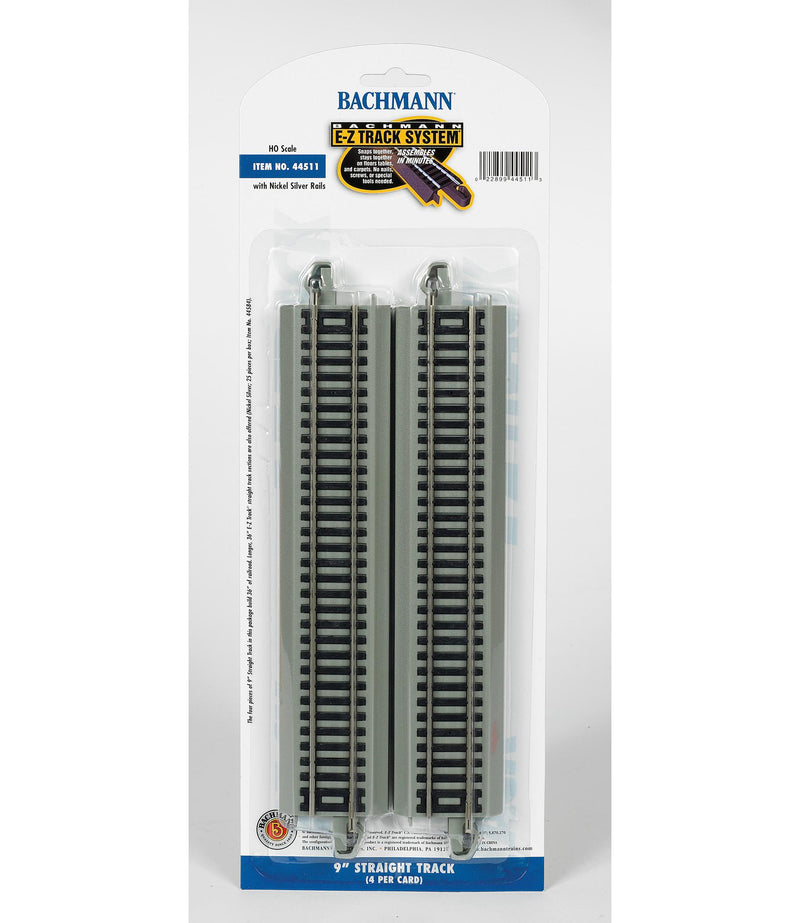 Bachmann Trains 9 Inch Straight Nickel Silver E Z Track 4 Card HO Scale