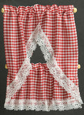 Melody Jane Dolls House Red Gingham Kitchen Curtains & Valance on Rail Miniature