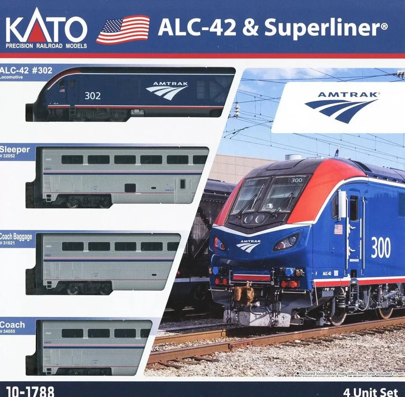 Kato ALC-42 Charger Amtrak Superliner 4 Car Train Pack K10-1788 N Gauge