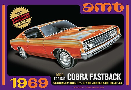 AMT 1968 Ford Torino Cobra Fastback 1/25th Scale Plastic Model Kit No. AMT 1217/12