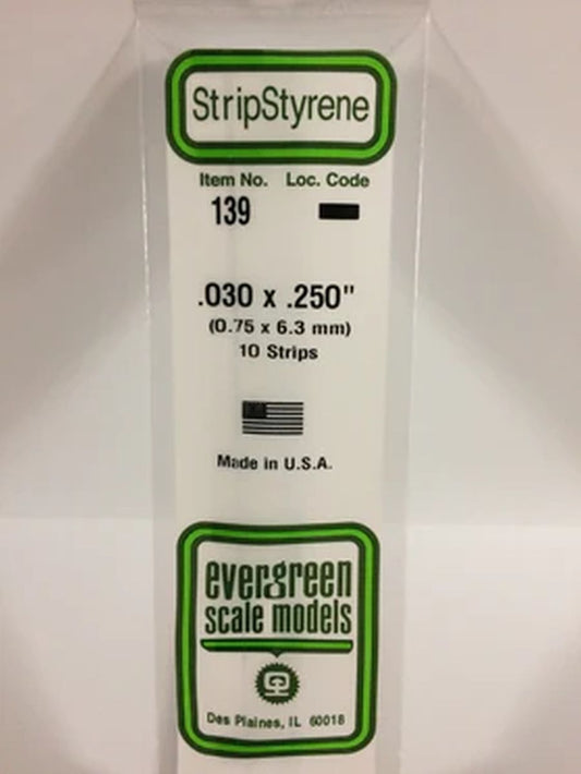 Evergreen Scale Models Strip .030 x .250 10 EVG139 Plastic Building Supplies