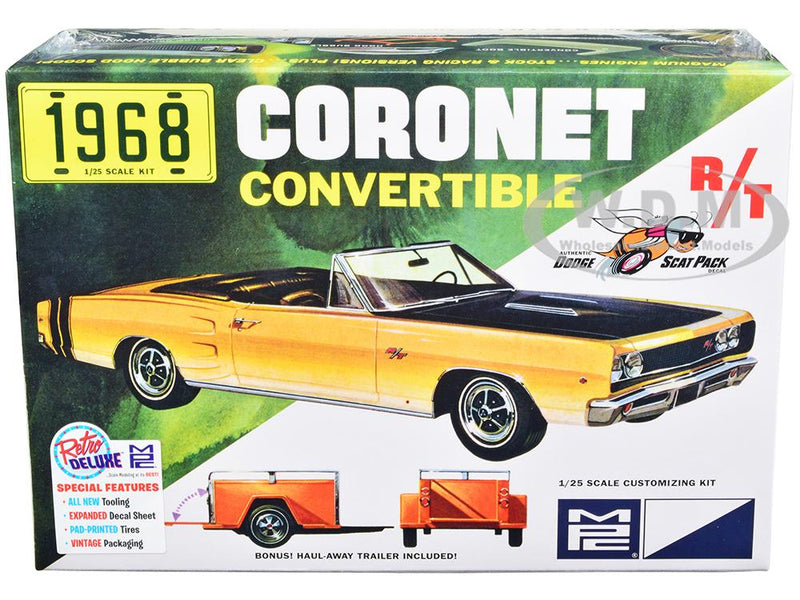 978 Skill 2 1968 Dodge Coronet R-T Convertible with Haul-Away Trailer 1-25 Scale Model Kit