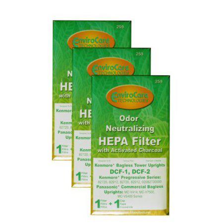 EnviroCare Kenmore Bagless Pleated Tower HePA w/Activated Charcoal Filters & 2 Caps Bagless 300 Series RF259