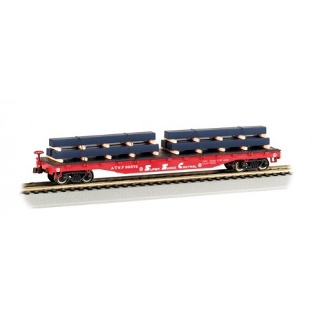 N Scale Bachmann 18964 ATSF Santa Fe Flat Car 90874 W/Steel Load