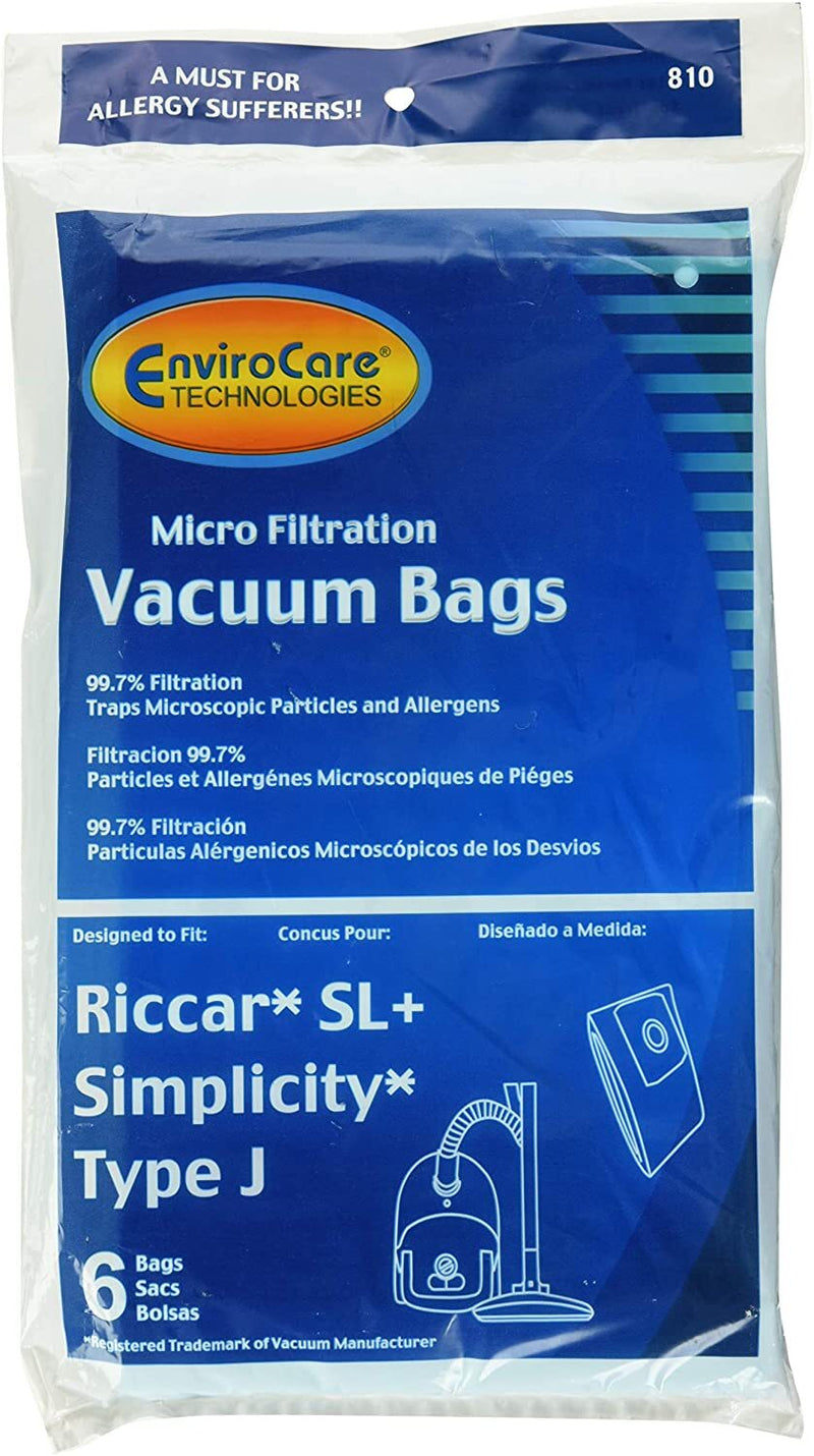 EnviroCare Riccar SL Simplicity Type J 6 Pack Vacuum Bags No. 810