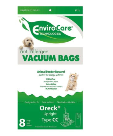 EnviroCare Technologies Anti-Allergen Vacuum Bags Oreck Upright Type CC 8 Pack